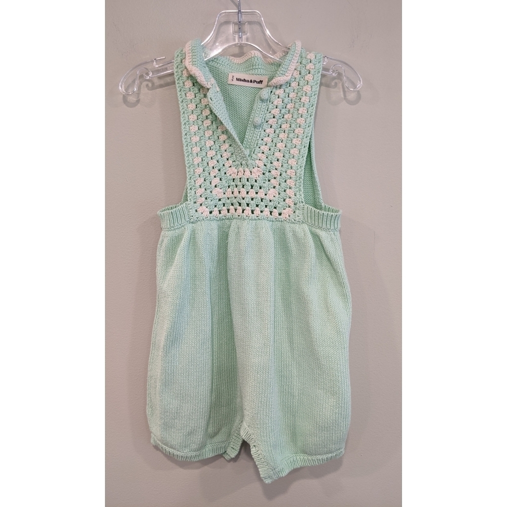 Misha & Puff Ezra Handknit Romper Mint Green 3-4 Years
